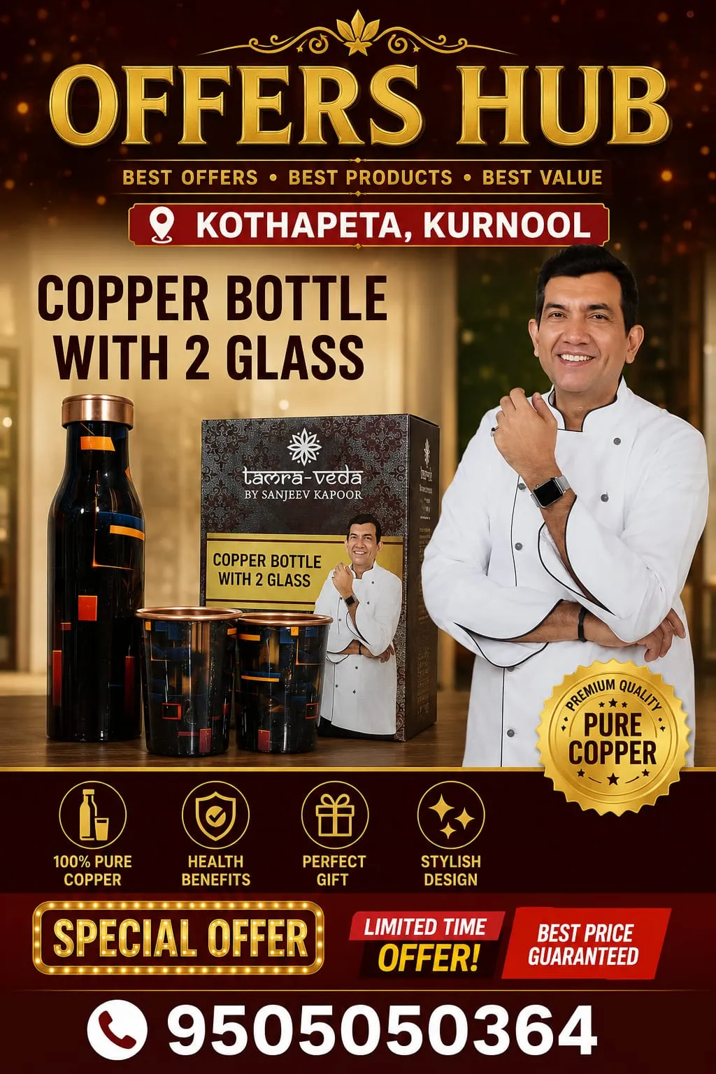 Sanjeev kapoor copper bottel with glasses