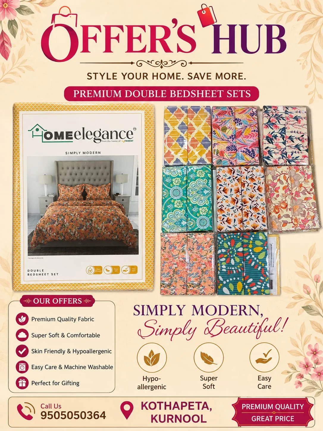 Home elegance trident double cart bedsheet 